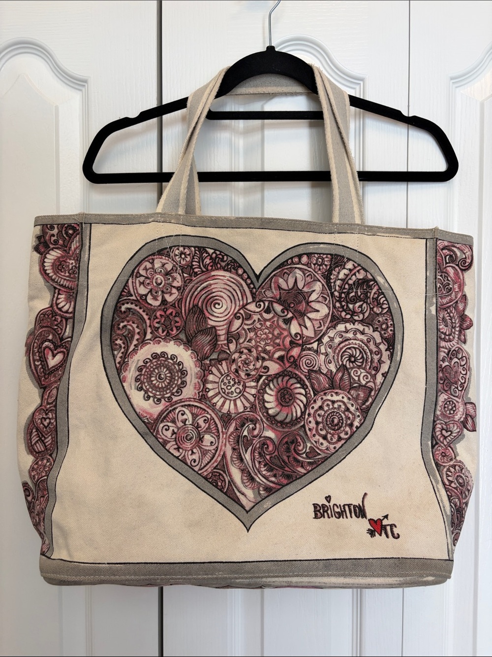 Brighton LOVE Love in Bloom Valentines Cream Canvas Tote Bag